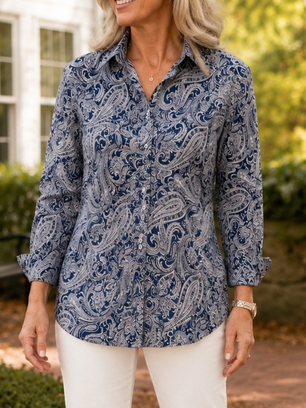 NWOT Lauren Ralph Lauren Navy Blue Paisley Non-Iron Button Down Shirt XL